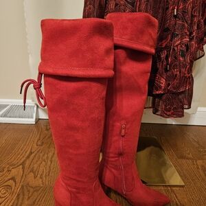 Dream Pairs Red Faux Suede Knee-High Boots
